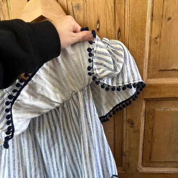 Joy Joy Large White Blue Striped‎ Blouse Off The Shoulder Embrodiered - Picture 8 of 12